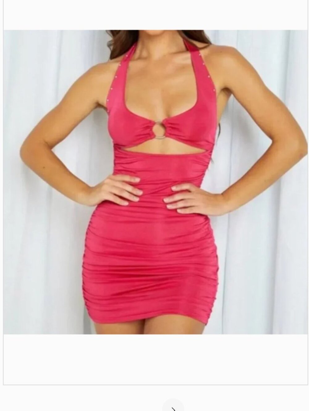I.AM.GIA Hot Pink Mini Dress Ruched Cutout Halter Small